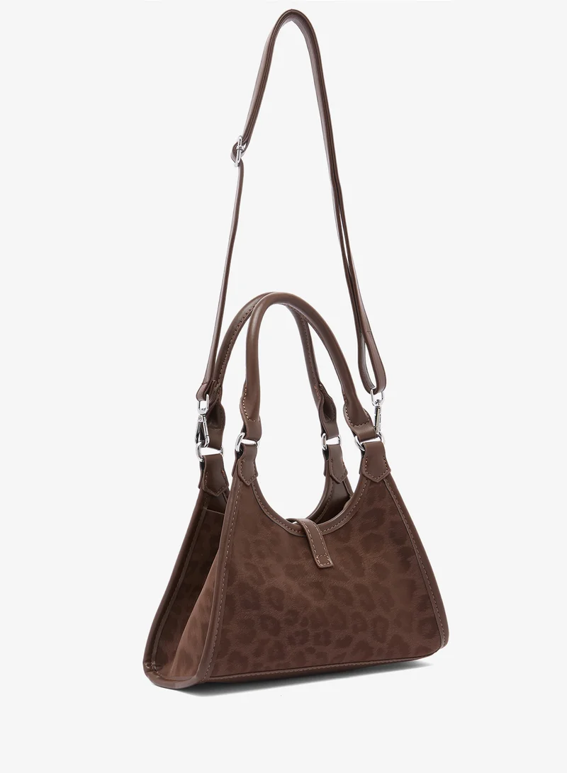 ايلا Leopard Print With Silver Buckle Detail Shoulder Bag